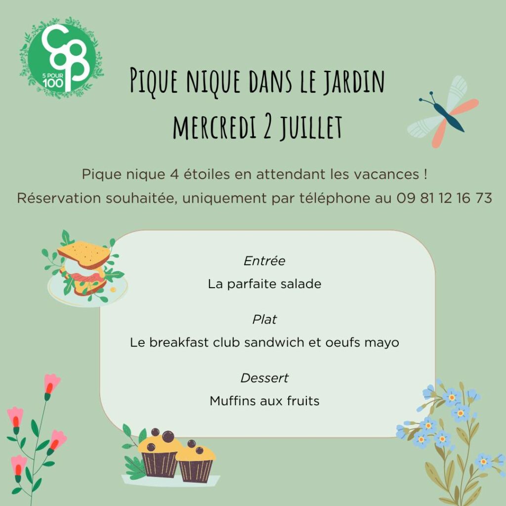 Pique-nique dans le jardin:
la parfaite salade
le breakfast club sandwich et œufs mayo
muffins aux fruits